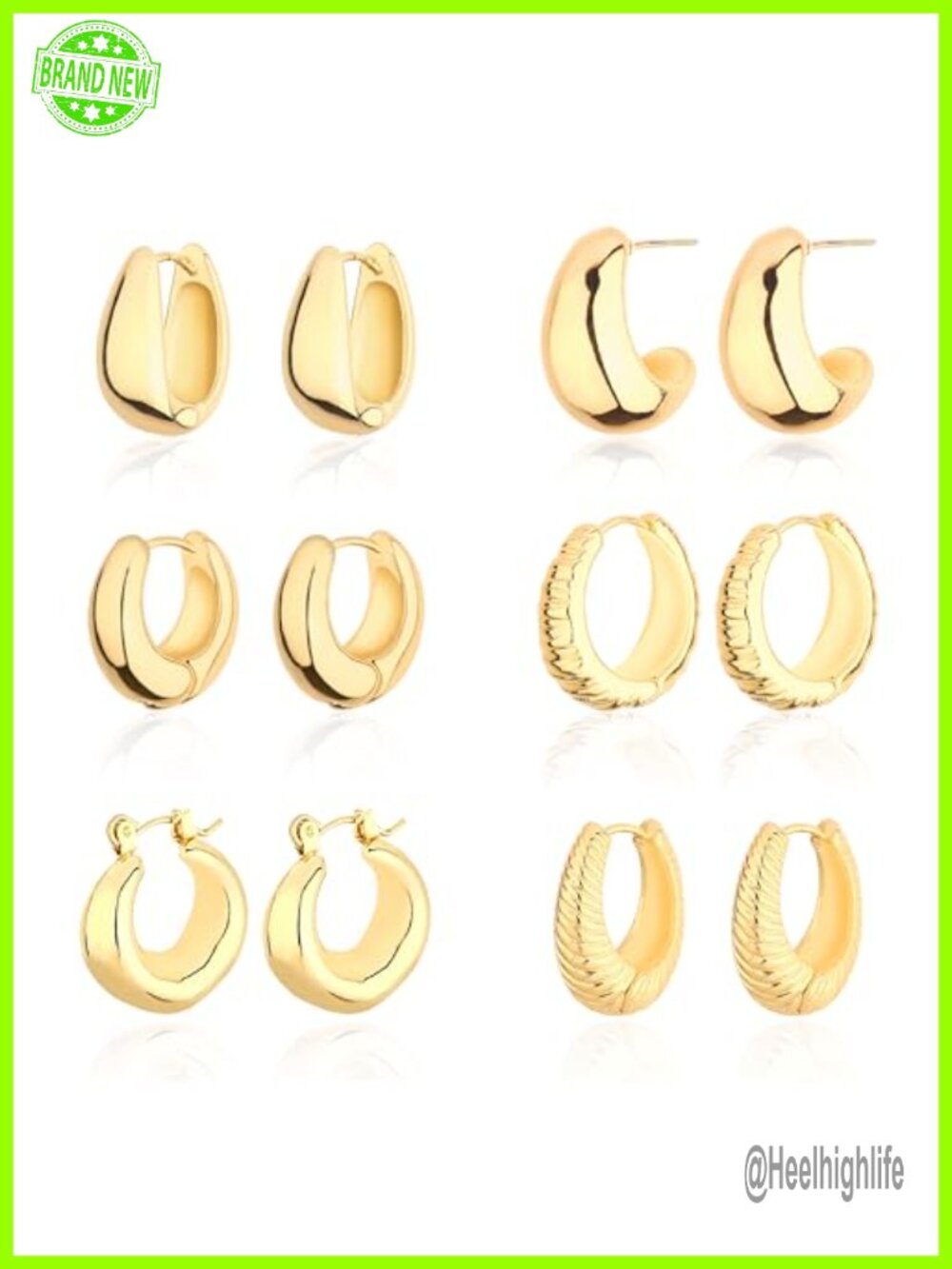 Chunky Gold Hoop Earrings 14K Gold Plated Hypoallergenic Set